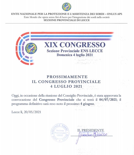 XIX Congresso Lecce 4 7 2021